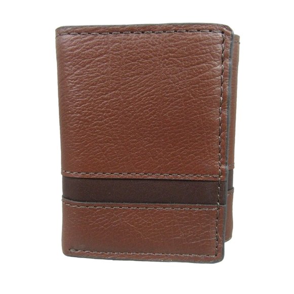 Fossil Easton RFID Trifold Mens Brown Leather Wallet NEW